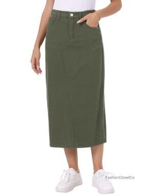 Long Denim Skirt High Waist Split Back Midi Casual Jean Skirt